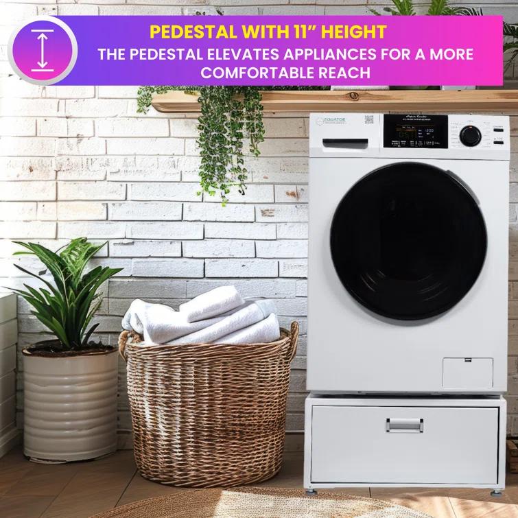 Equator Advanced Appliances Equator All-in-one Washer Dryer Ventless FULLY BUILTIN 0-CLEARANCE 1.62cf/15lbs 110V 1400RPM + Pedestal EZ 4700 C + PDL 4455 White