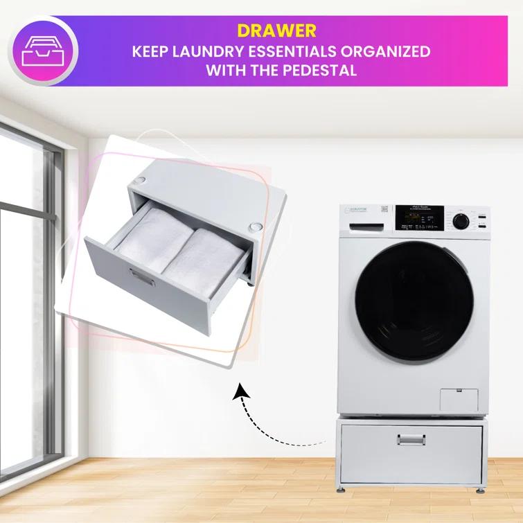 Equator Advanced Appliances Equator All-in-one Washer Dryer Ventless FULLY BUILTIN 0-CLEARANCE 1.62cf/15lbs 110V 1400RPM + Pedestal EZ 4700 C + PDL 4455 White