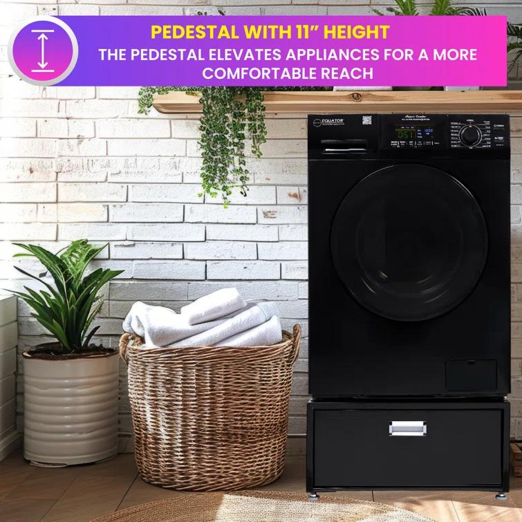 Equator Advanced Appliances All-in-one Washer Dryer Ventless FULLY BUILTIN 0-CLEARANCE 1.62cf/15lbs 110V 1400RPM with Pedestal EZ 4700 C + PDL 4455 Black