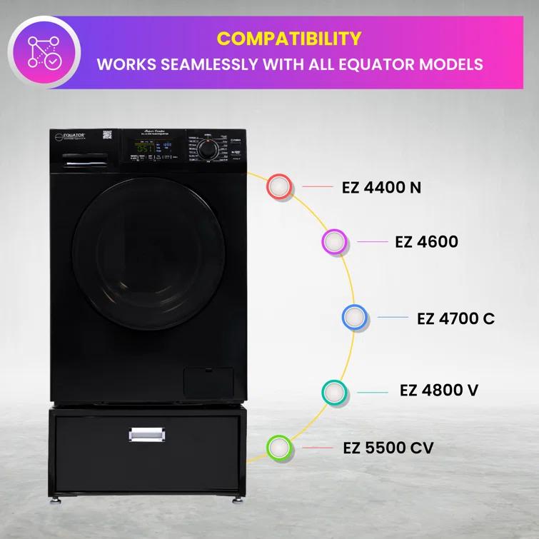 Equator Advanced Appliances All-in-one Washer Dryer Ventless FULLY BUILTIN 0-CLEARANCE 1.62cf/15lbs 110V 1400RPM with Pedestal EZ 4700 C + PDL 4455 Black