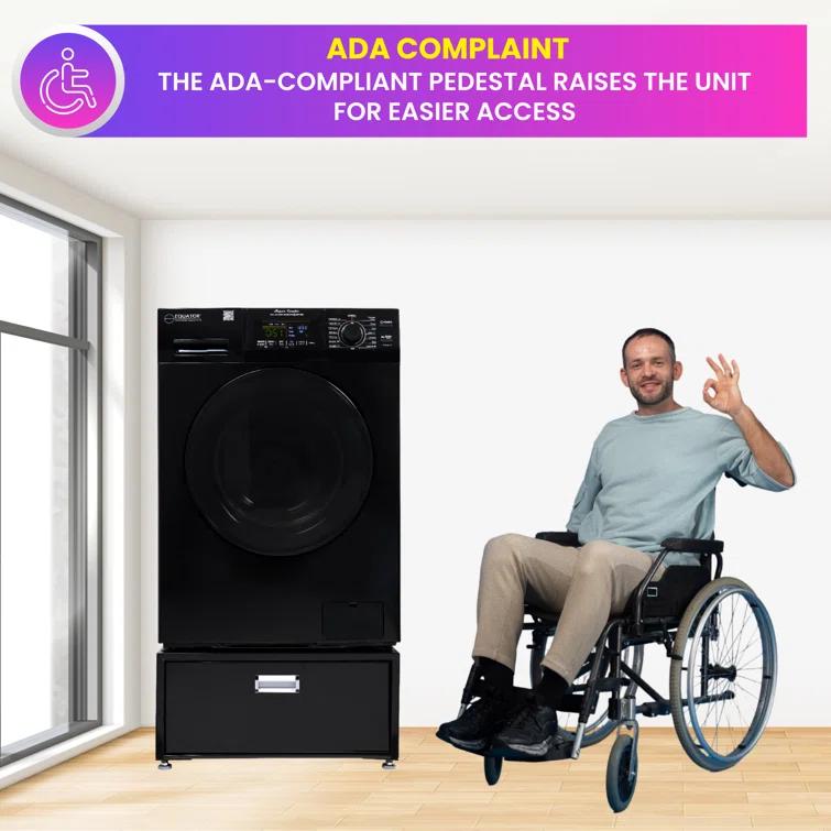 Equator Advanced Appliances All-in-one Washer Dryer Ventless FULLY BUILTIN 0-CLEARANCE 1.62cf/15lbs 110V 1400RPM with Pedestal EZ 4700 C + PDL 4455 Black