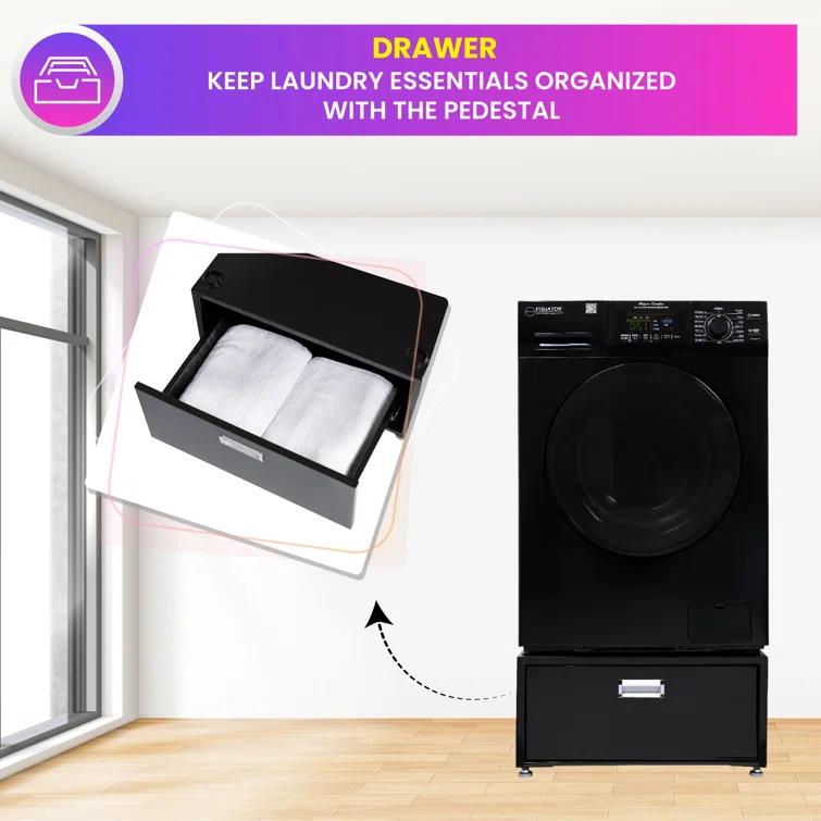 Equator Advanced Appliances All-in-one Washer Dryer Ventless FULLY BUILTIN 0-CLEARANCE 1.62cf/15lbs 110V 1400RPM with Pedestal EZ 4700 C + PDL 4455 Black
