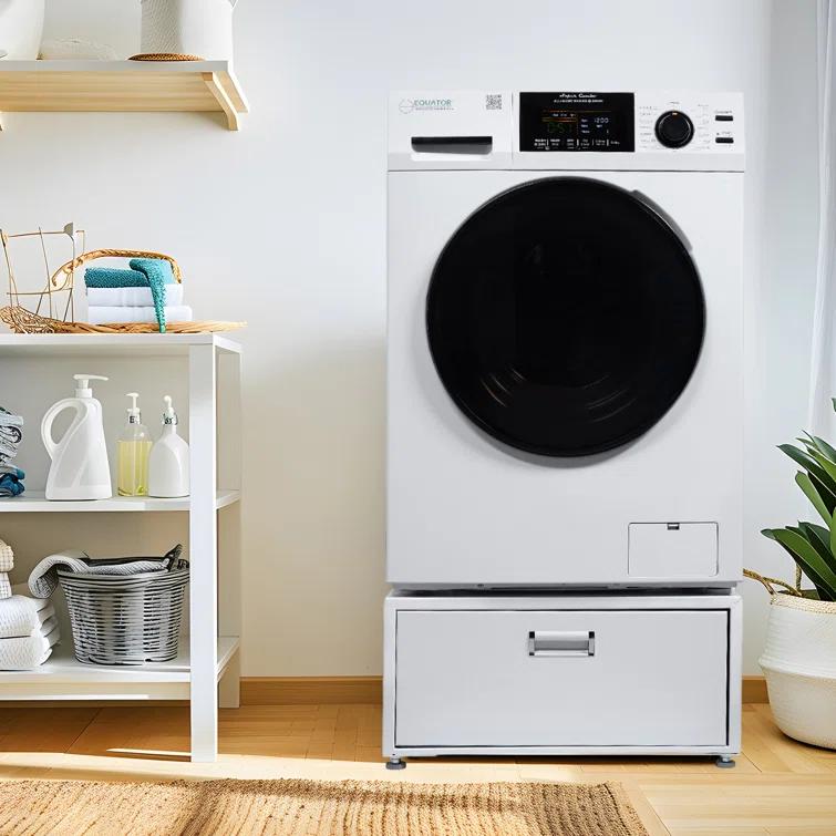 Equator Advanced Appliances Equator All-in-one Washer Dryer Ventless FULLY BUILTIN 0-CLEARANCE 1.62cf/15lbs 110V 1400RPM + Pedestal EZ 4700 C + PDL 4455 White