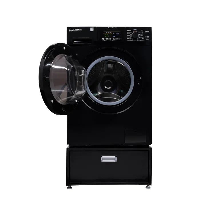 Equator Advanced Appliances All-in-one Washer Dryer Ventless FULLY BUILTIN 0-CLEARANCE 1.62cf/15lbs 110V 1400RPM with Pedestal EZ 4700 C + PDL 4455 Black