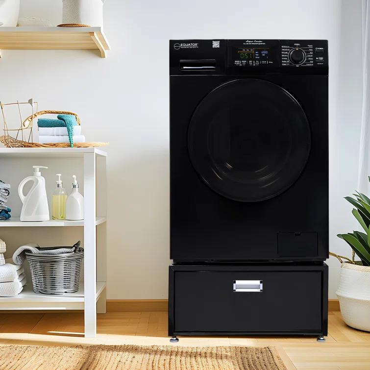 Equator Advanced Appliances All-in-one Washer Dryer Ventless FULLY BUILTIN 0-CLEARANCE 1.62cf/15lbs 110V 1400RPM with Pedestal EZ 4700 C + PDL 4455 Black