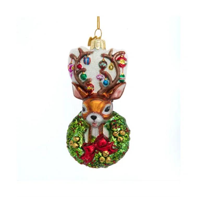 Kurt Adler Kurt Adler Noble Gems Glass Christmas Ornament, Traditional Deer with Wreath
