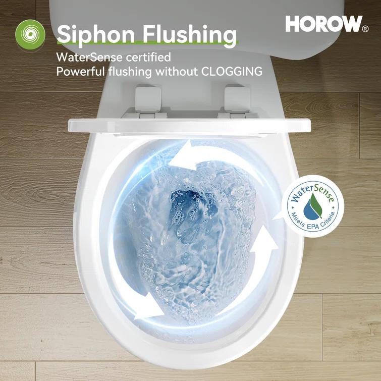 HOROW 1.28 GPF Round Chair Height Floor Mounted Two-Piece Toilet (Seat Included)