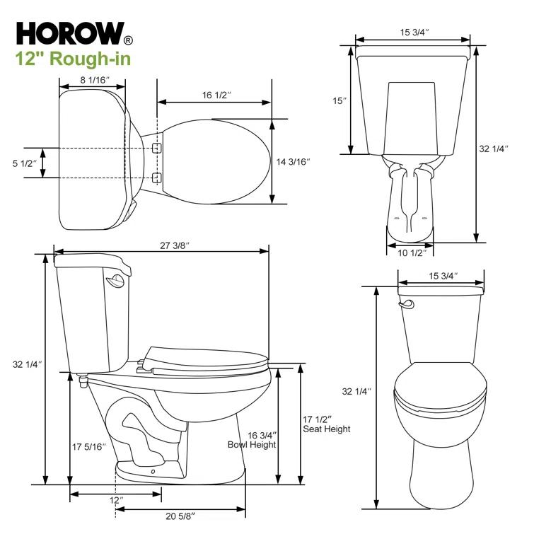 HOROW 1.28 GPF Round Chair Height Floor Mounted Two-Piece Toilet (Seat Included)