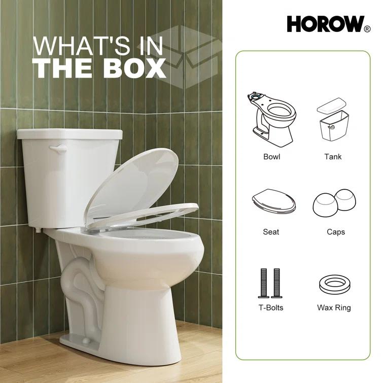 HOROW 1.28 GPF Round Chair Height Floor Mounted Two-Piece Toilet (Seat Included)