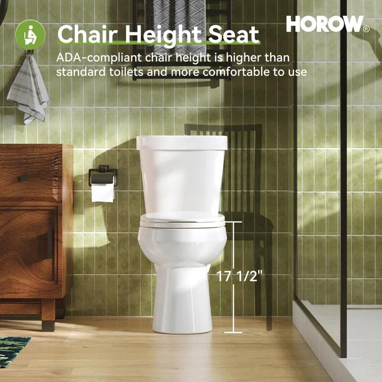 HOROW 1.28 Gallons GPF Round Chair Height Floor Mounted Two-Piece Toilet (Seat Included)