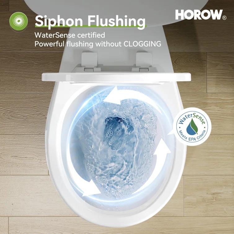 HOROW 1.28 Gallons GPF Round Chair Height Floor Mounted Two-Piece Toilet (Seat Included)
