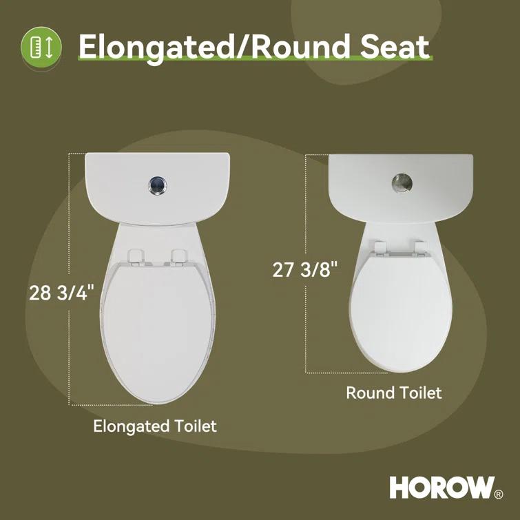 HOROW 1.28 Gallons GPF Round Chair Height Floor Mounted Two-Piece Toilet (Seat Included)