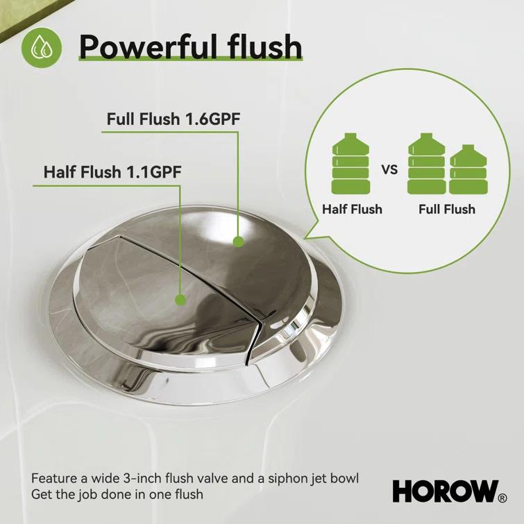 HOROW 1.28 Gallons GPF Round Chair Height Floor Mounted Two-Piece Toilet (Seat Included)