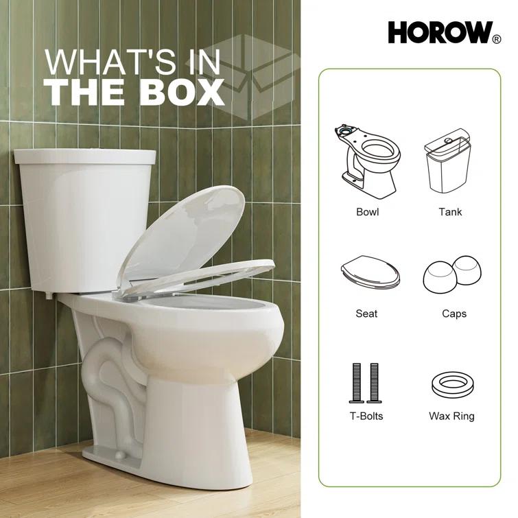 HOROW 1.28 Gallons GPF Round Chair Height Floor Mounted Two-Piece Toilet (Seat Included)