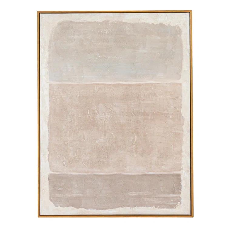 Taupe and Grey Abstract Canvas Painting with Firwood Frame