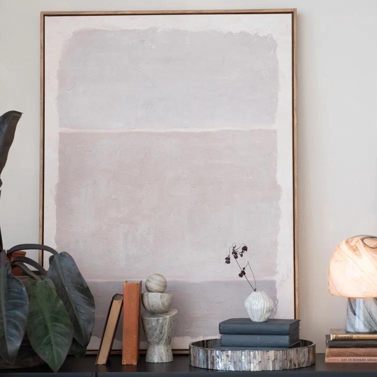 Taupe and Grey Abstract Canvas Painting with Firwood Frame