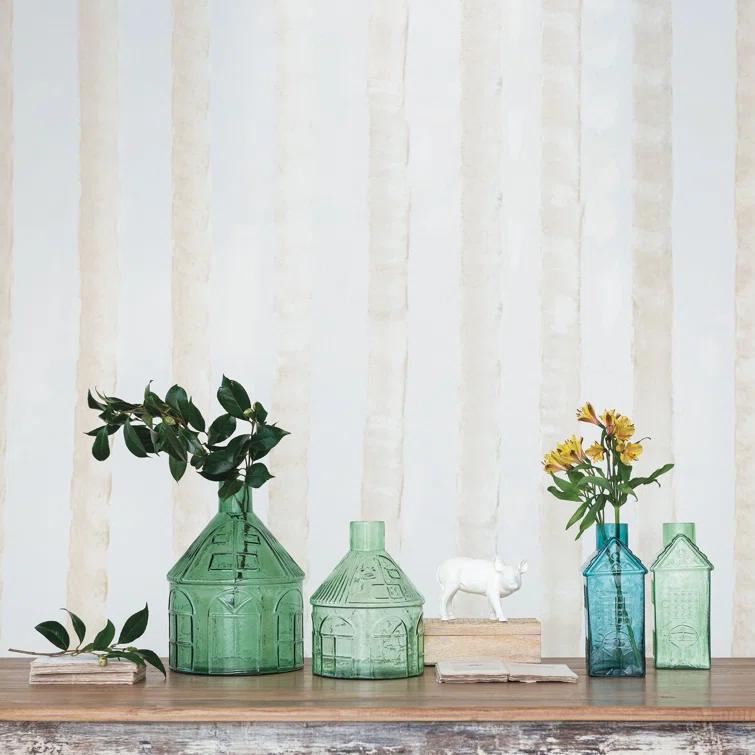 Creative Co-Op Charming Glass House-Shaped Vases, Green and Blue, Set of 2
