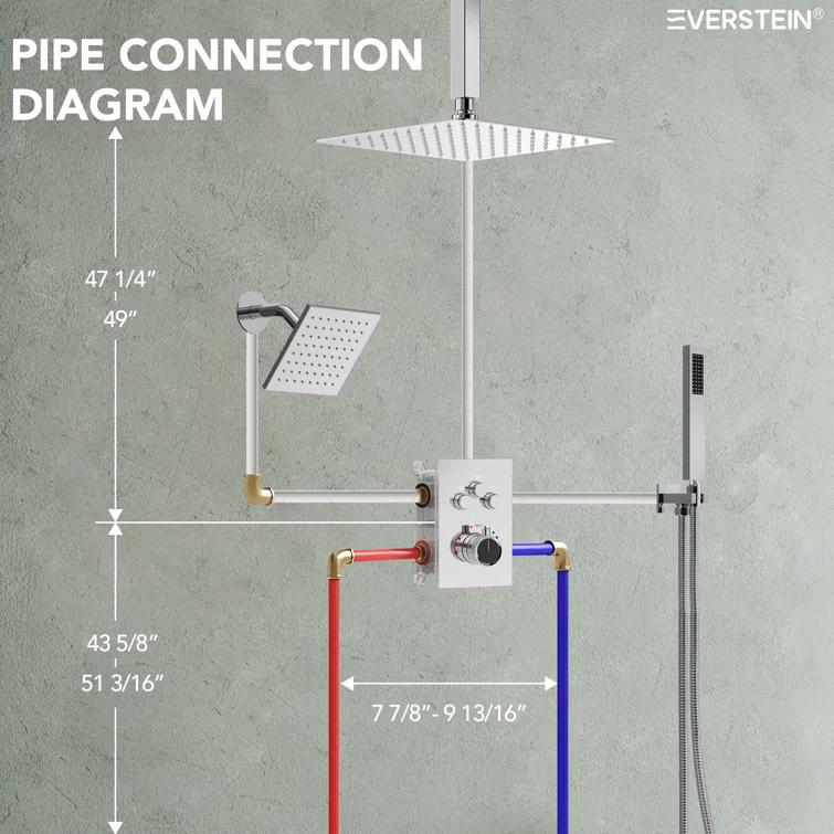 Thermostatic Shower Faucet 12" High-Pressure Dual Showerheads with Rough-In Valve