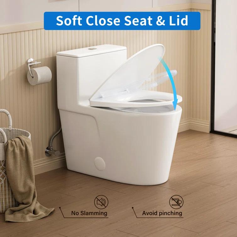 Modern Elongated Toilet, One Piece Toilet 1.0/1.6 GPF MaP 1000g Comfortable Chair Height Toilet