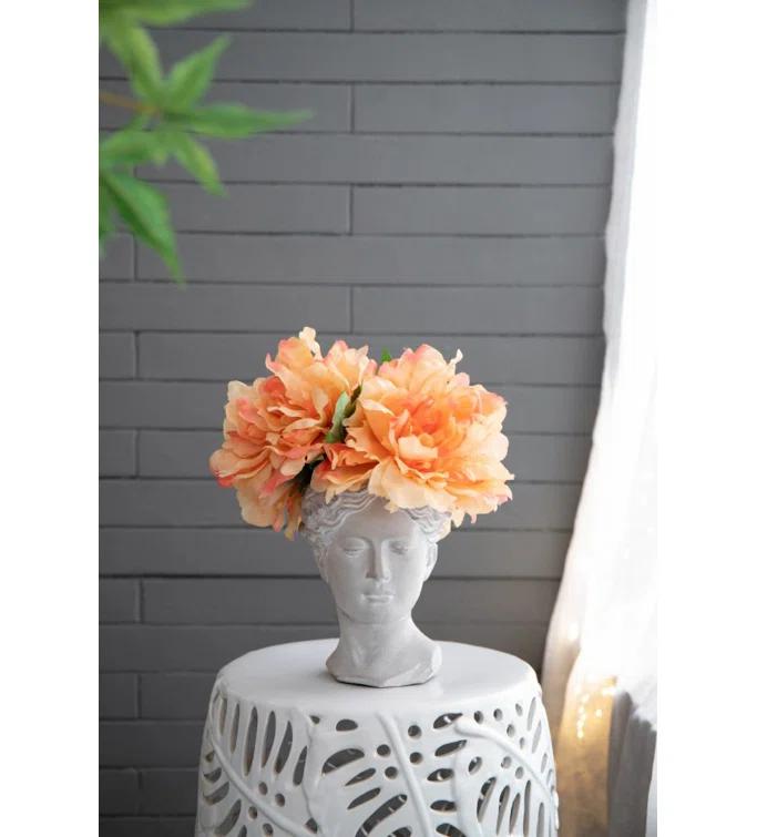 White Cement Bust Table Vase Set