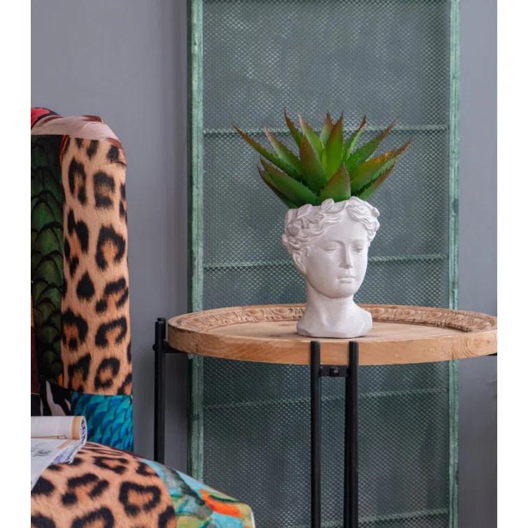 White Cement Bust Table Vase Set