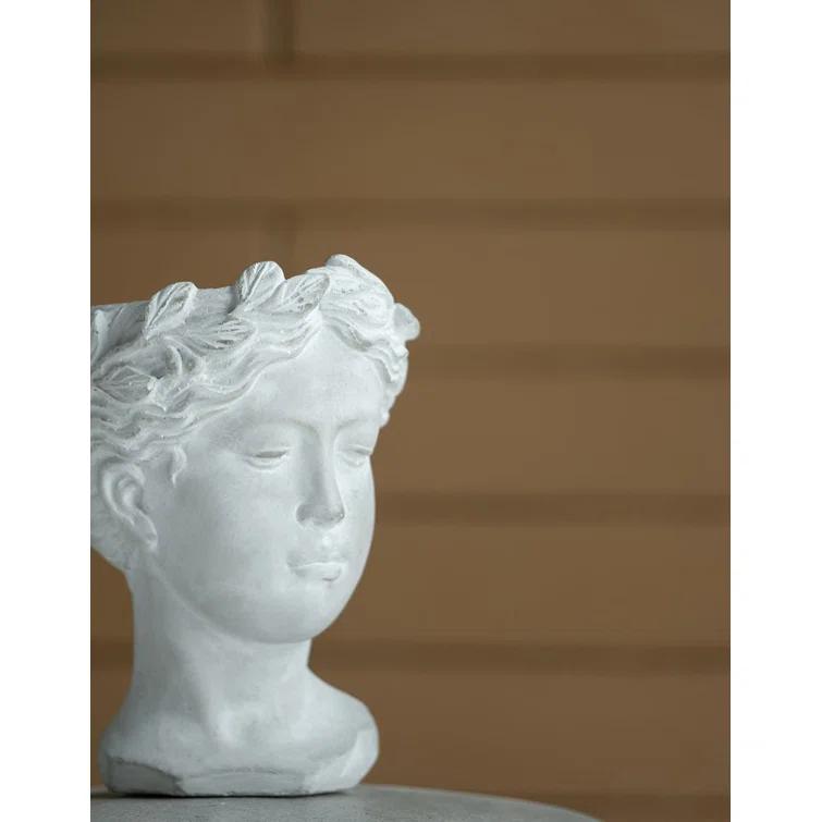 White Cement Bust Table Vase Set