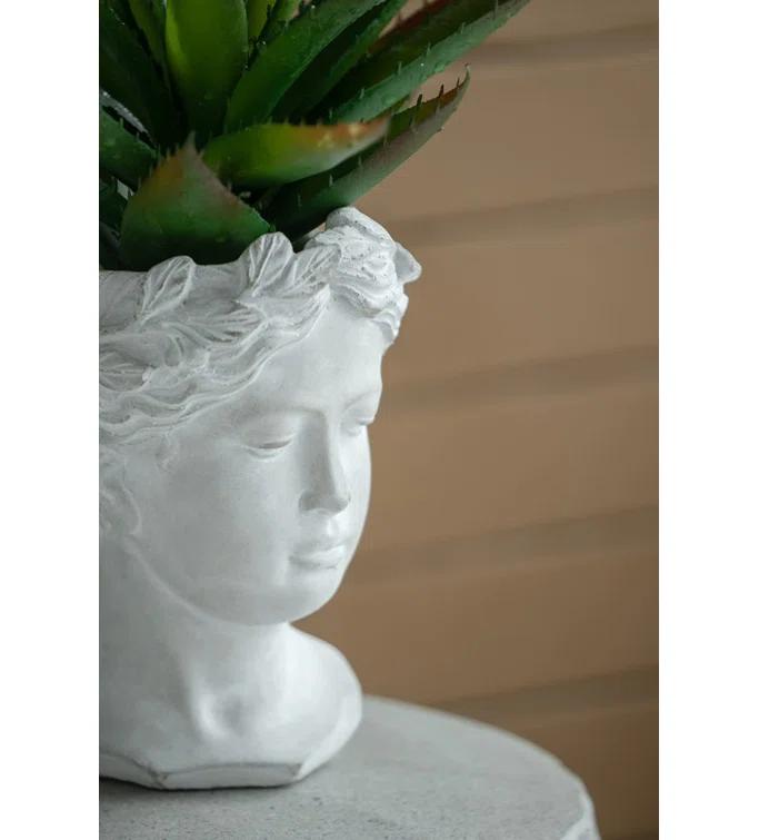 White Cement Bust Table Vase Set