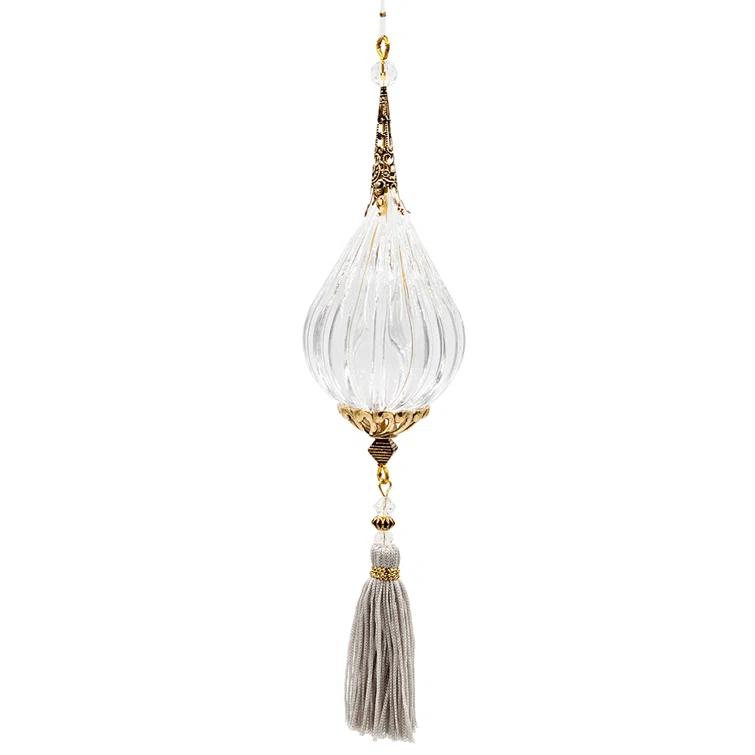 Long Acrylic Drop With Polyester Tassel Hanging Ornament Set of 12 8.7" Clear/Silver (Set of 12)