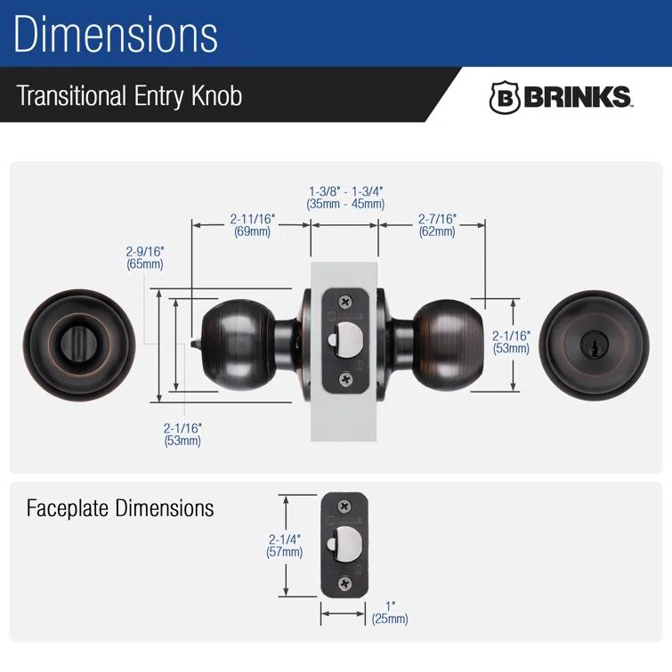 Brinks Raleigh Series Keyed Entry Transitional Ball Knob