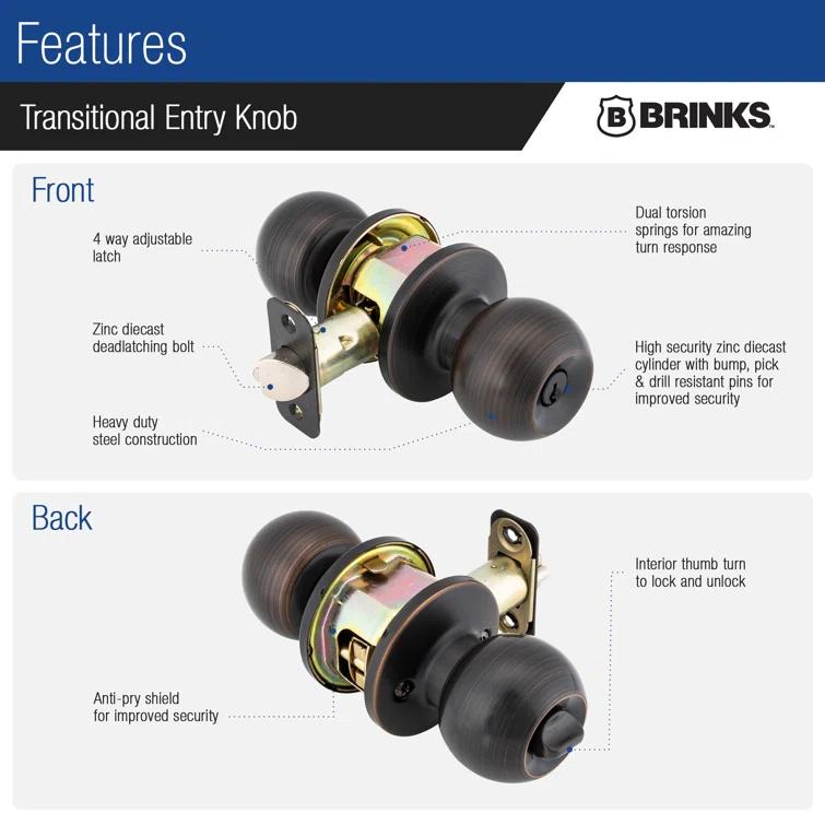 Brinks Raleigh Series Keyed Entry Transitional Ball Knob
