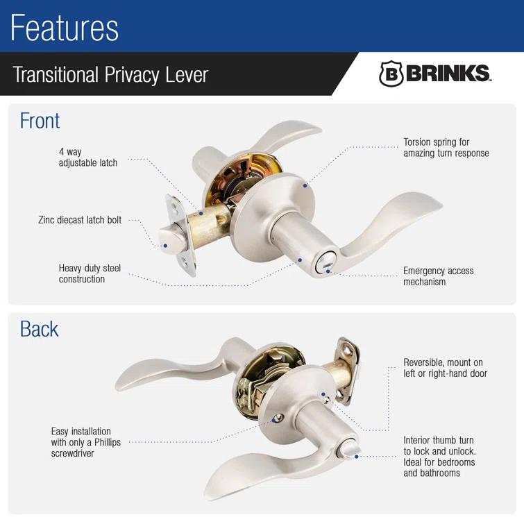 Brinks Raleigh Transitional Privacy Wave Lever