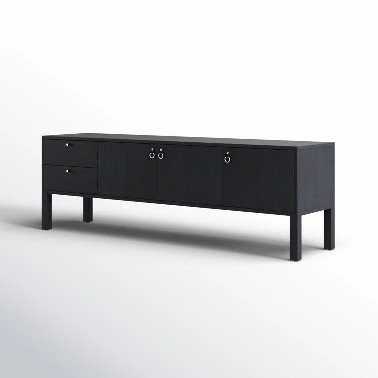 Contemporary 80'' Black Wash Poplar Media Console with Cabinet