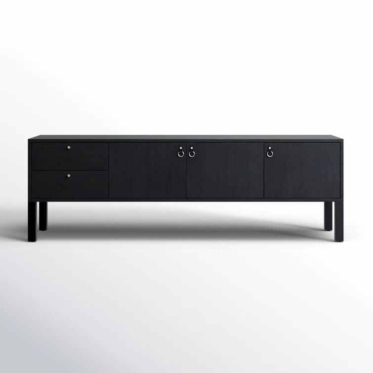 Contemporary 80'' Black Wash Poplar Media Console with Cabinet