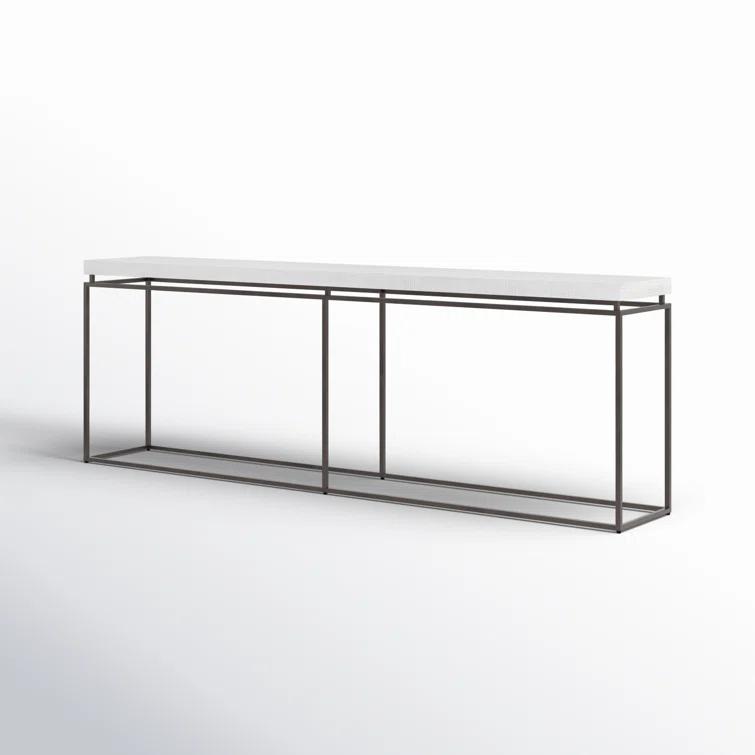 White Rectangular Metal and Wood Console Table with Storage