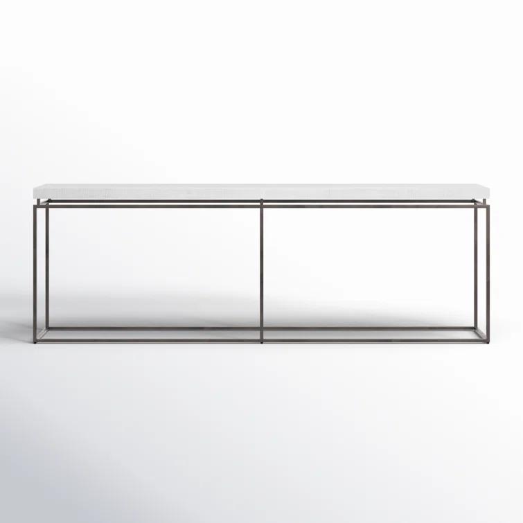 White Rectangular Metal and Wood Console Table with Storage