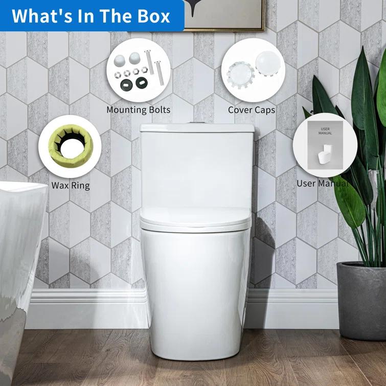 17" Comfort Height StandardToilet, Dual-Flush Modern Elongated One-Piece Toilet with Glazed Surface (Seat lncluded)