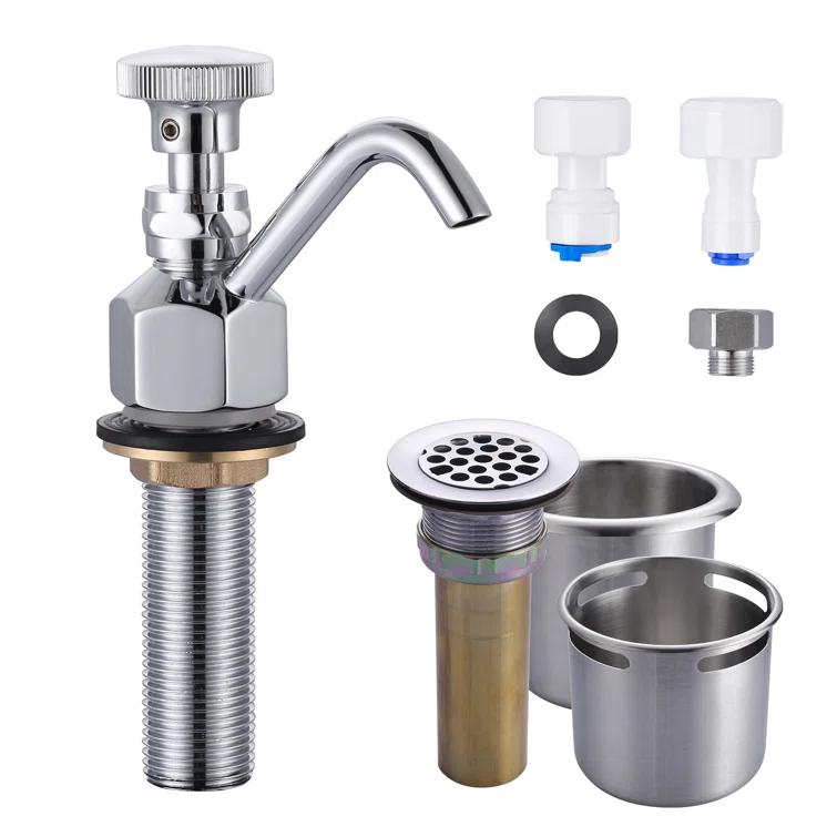 Single Handle Deck Mount Brass Kitchen Faucet 0.4 GPM Dipper Well Faucet And Bowl Set