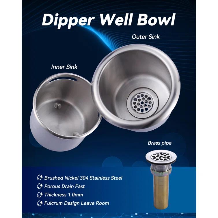 Single Handle Deck Mount Brass Kitchen Faucet 0.4 GPM Dipper Well Faucet And Bowl Set
