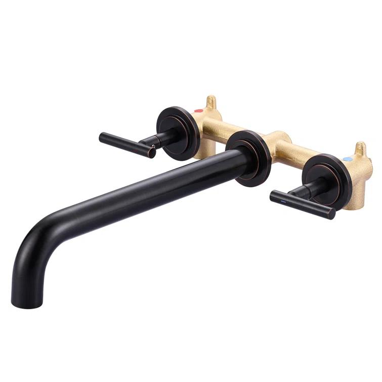 2-Handle 2-Hole Wall Mounted Bathroon Sink Faucet In Spot Resist (Valve Included)