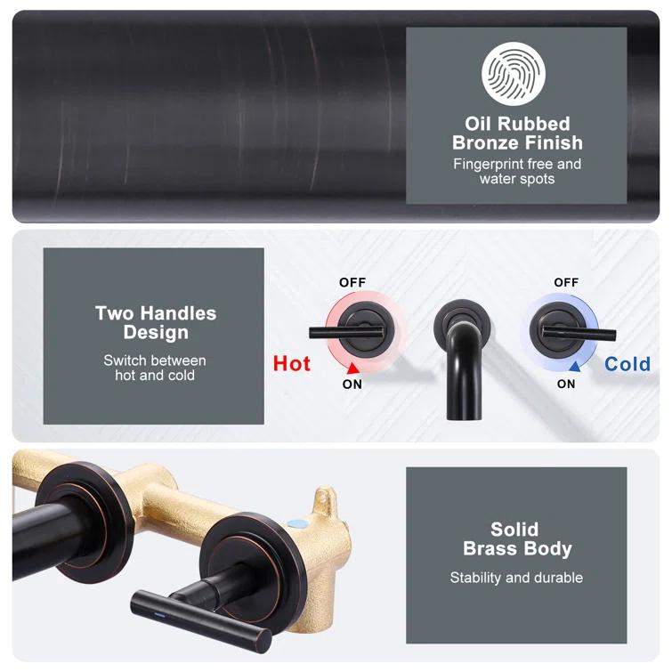 2-Handle 2-Hole Wall Mounted Bathroon Sink Faucet In Spot Resist (Valve Included)