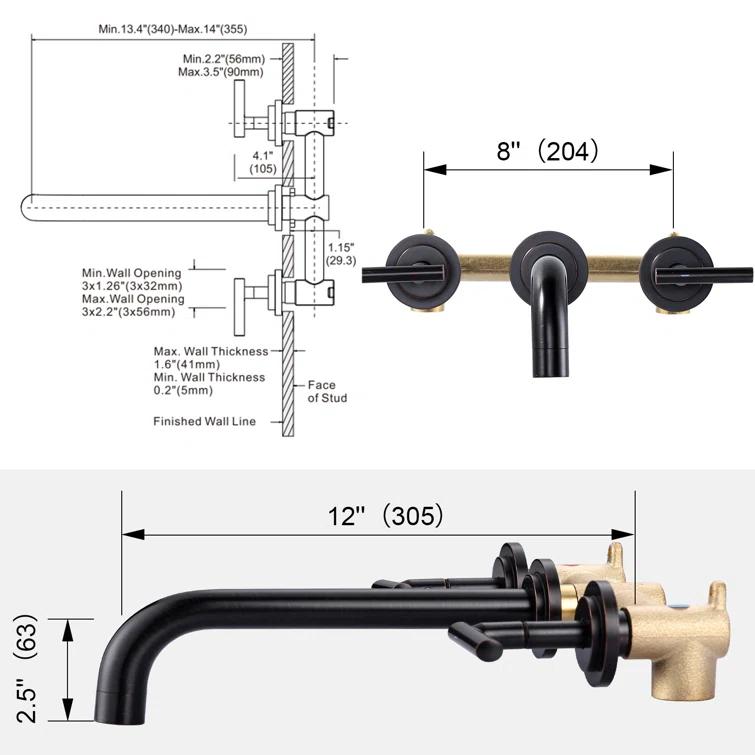 2-Handle 2-Hole Wall Mounted Bathroon Sink Faucet In Spot Resist (Valve Included)