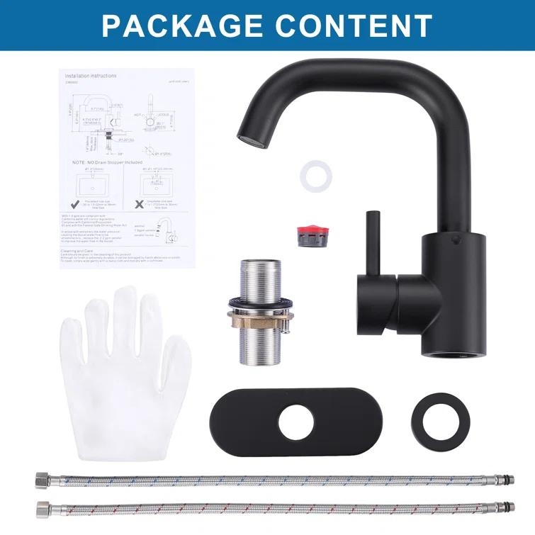 ARCORA AR7400602B Single Handle Stainless Steel Bar Faucet With Supply Lines And Deckplate