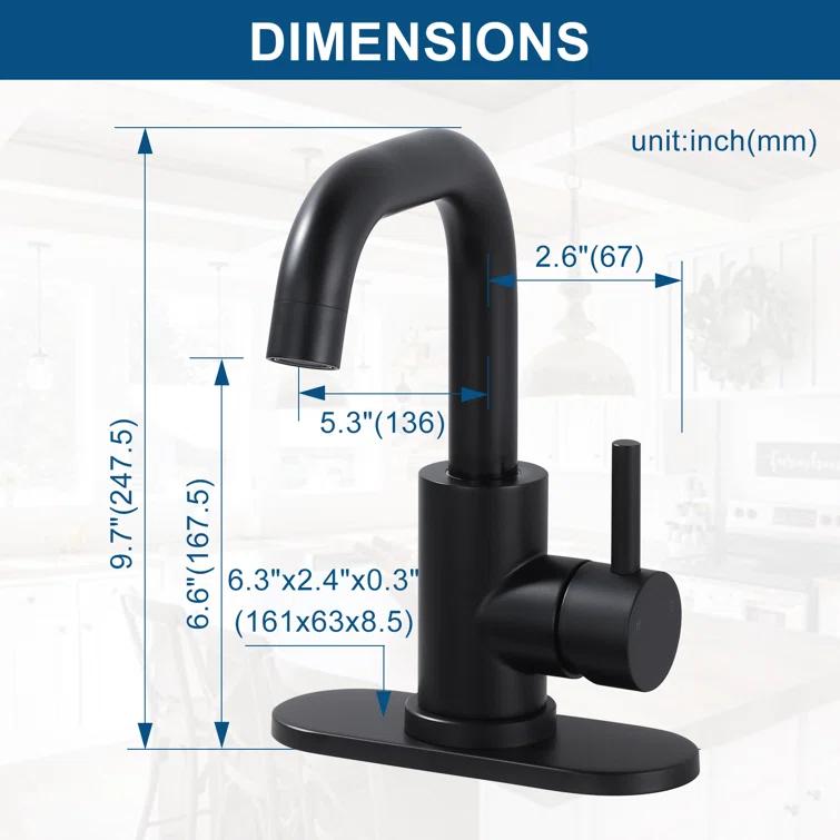 ARCORA AR7400602B Single Handle Stainless Steel Bar Faucet With Supply Lines And Deckplate