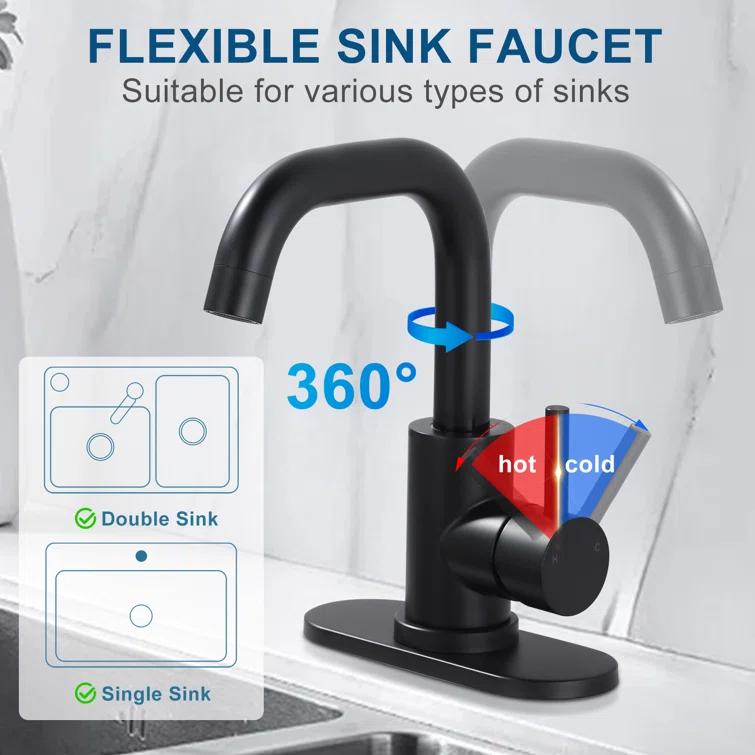 ARCORA AR7400602B Single Handle Stainless Steel Bar Faucet With Supply Lines And Deckplate