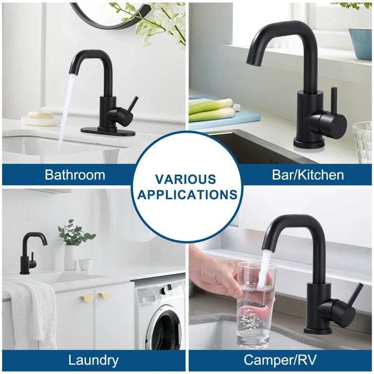 ARCORA AR7400602B Single Handle Stainless Steel Bar Faucet With Supply Lines And Deckplate