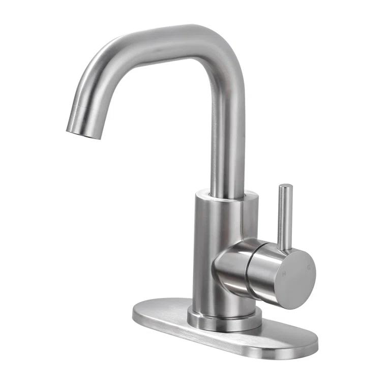 Single Handle Stainless Steel Bar Faucet With Supply Lines And Deckplate
