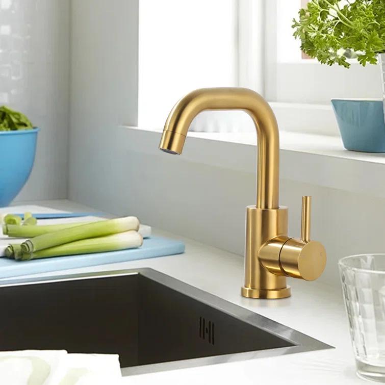 Single Handle Stainless Steel Bar Faucet With Supply Lines And Deckplate