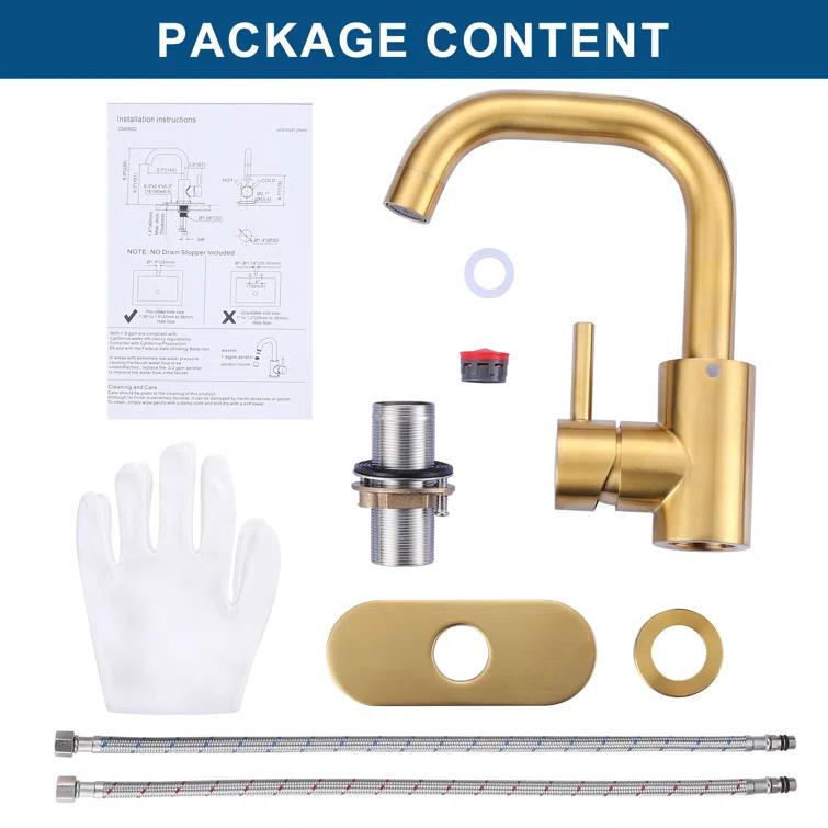 Single Handle Stainless Steel Bar Faucet With Supply Lines And Deckplate