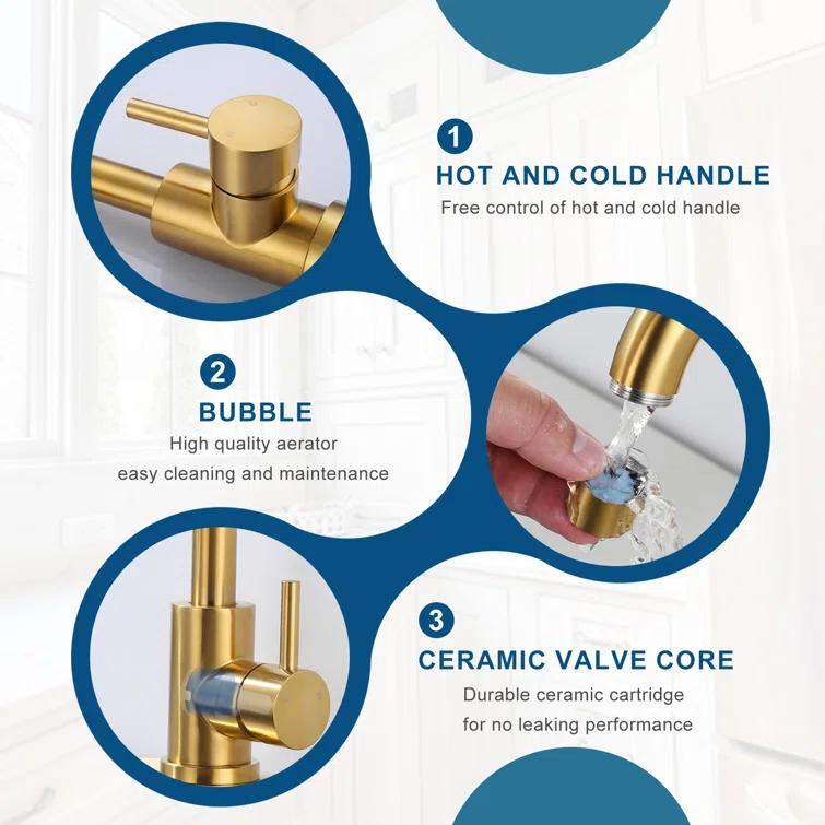 Single Handle Stainless Steel Bar Faucet With Supply Lines And Deckplate