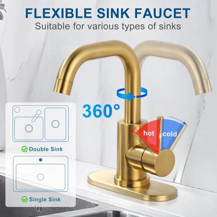 Single Handle Stainless Steel Bar Faucet With Supply Lines And Deckplate
